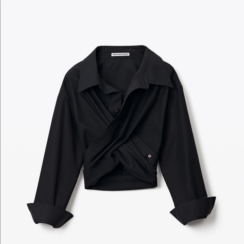Alexander Wang Top Cross Drape Cotton Crop Shirt 6 NWT - Picture 4 of 11